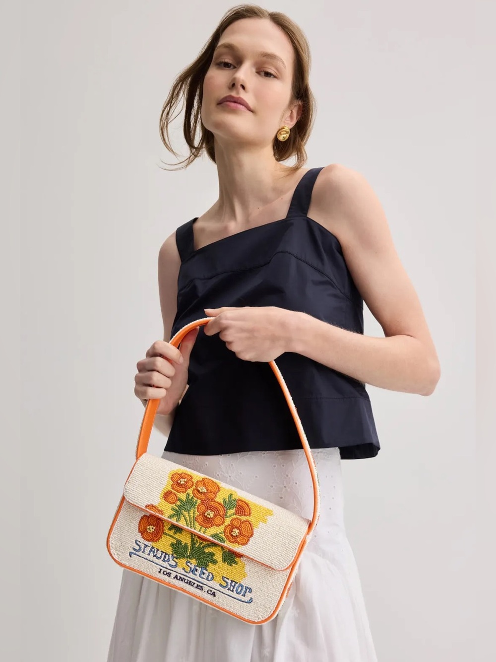 NWT Staud Beaded Tommy Shoulder Bag California Poppy 🌟Rare🌟 - Picture 11 of 16